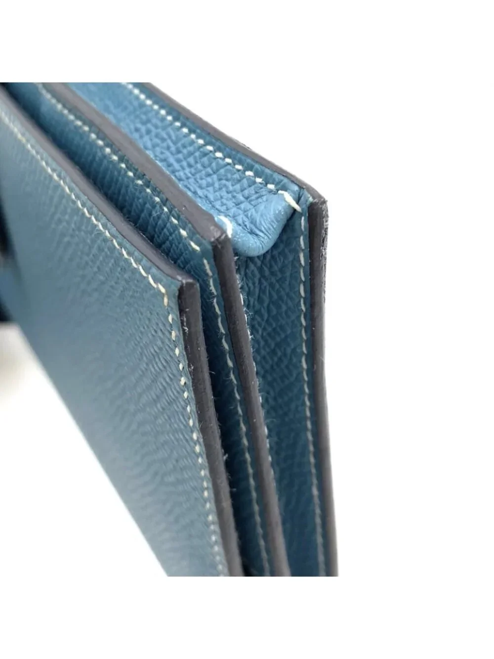 Hermes Bearn Souffle Leather Light Blue Wallet Silver